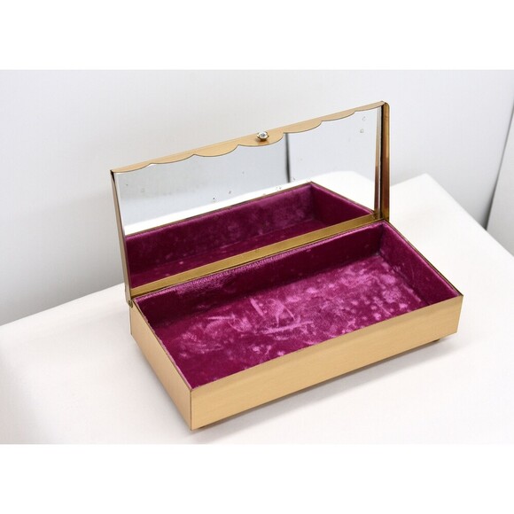 Gold Leaf with Diamond stud jewels with Fuchsia soft velvet‎ lining jewelry box - Picture 4 of 7